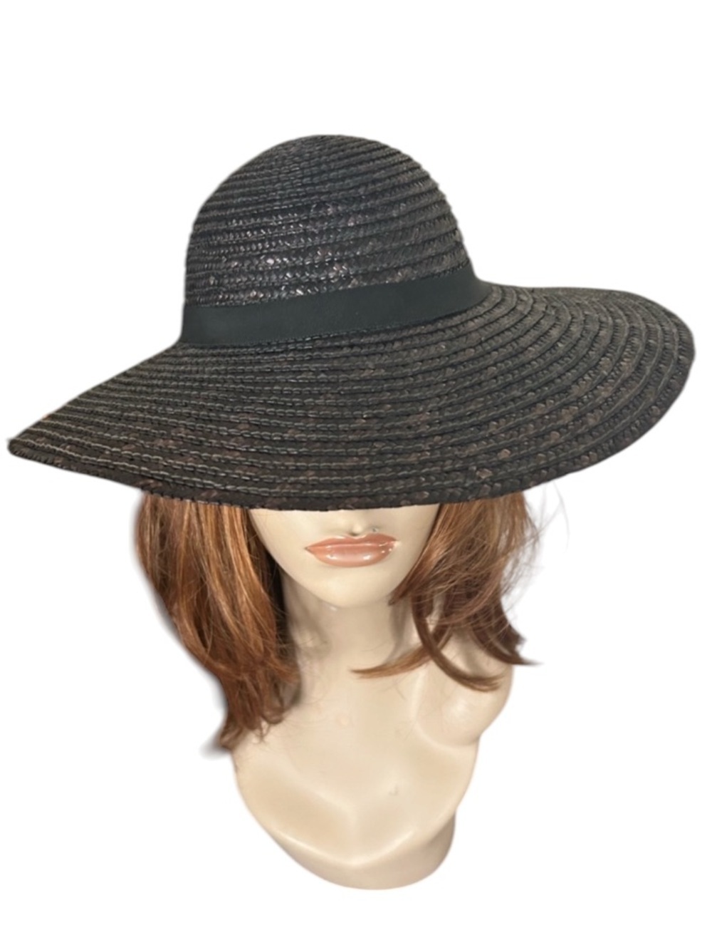 Vintage Black/Brown Straw Wide Brim Derby Hat - Picture 2 of 16
